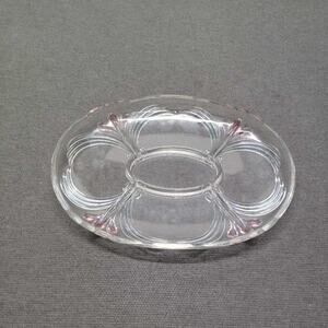 Vintage Crystal Divided Serving Platter Tray Pink Accent Art Deco Appetizer Dish
